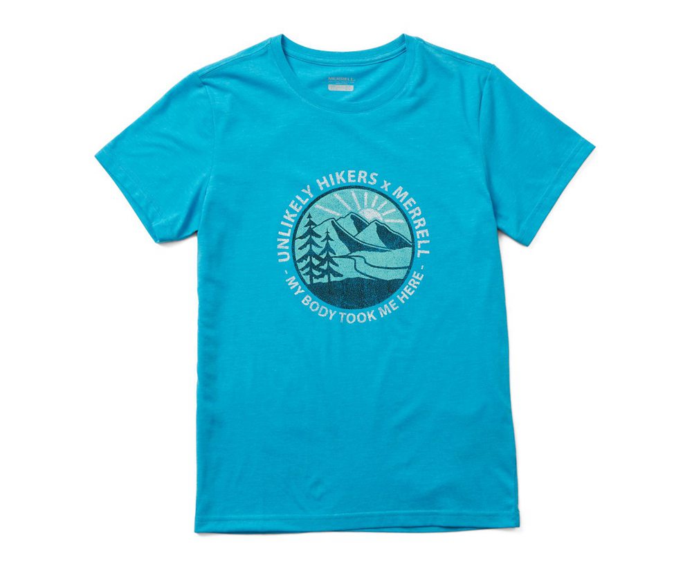 Merrell Kort Ærme Dame - Unlikely Hikers X Tee - Blå - DKE516378